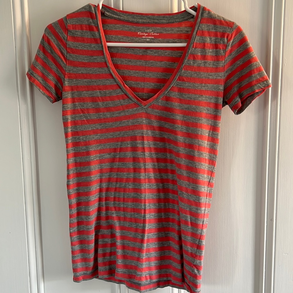 J. Crew cotton T-shirt gray and pink striped, XXS